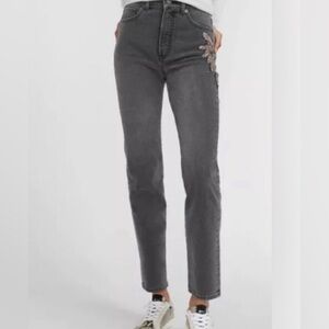 Express Slim High Rise Jeans Gray Embellished Beaded Jeans Size 8